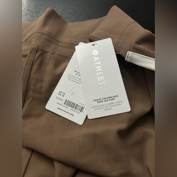 NWT Athleta 1X Venice Colorblock Wide Leg Pant Rustic Beige & Magnolia White - Picture 5 of 9